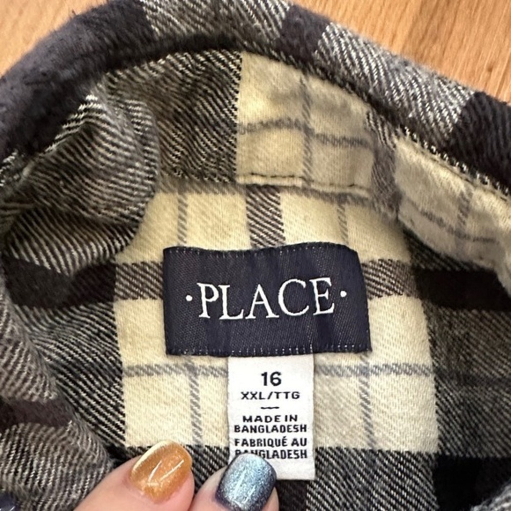 The Children's Place Girls Black White Plaid Button Down Shirt Size Lβ 10/12 - Picture 3 of 5